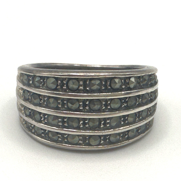 Estate Marcasite Ring Signed MC Marsala Art Deco Style Sterling 925 6g Size 7 - Picture 3 of 6